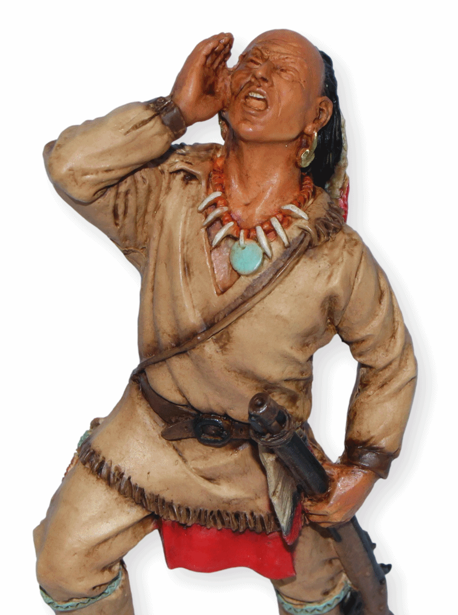 Indianerfigur Indianer Miami Häuptling Little Turtle Skulptur H 17 cm stehend mit Flinte