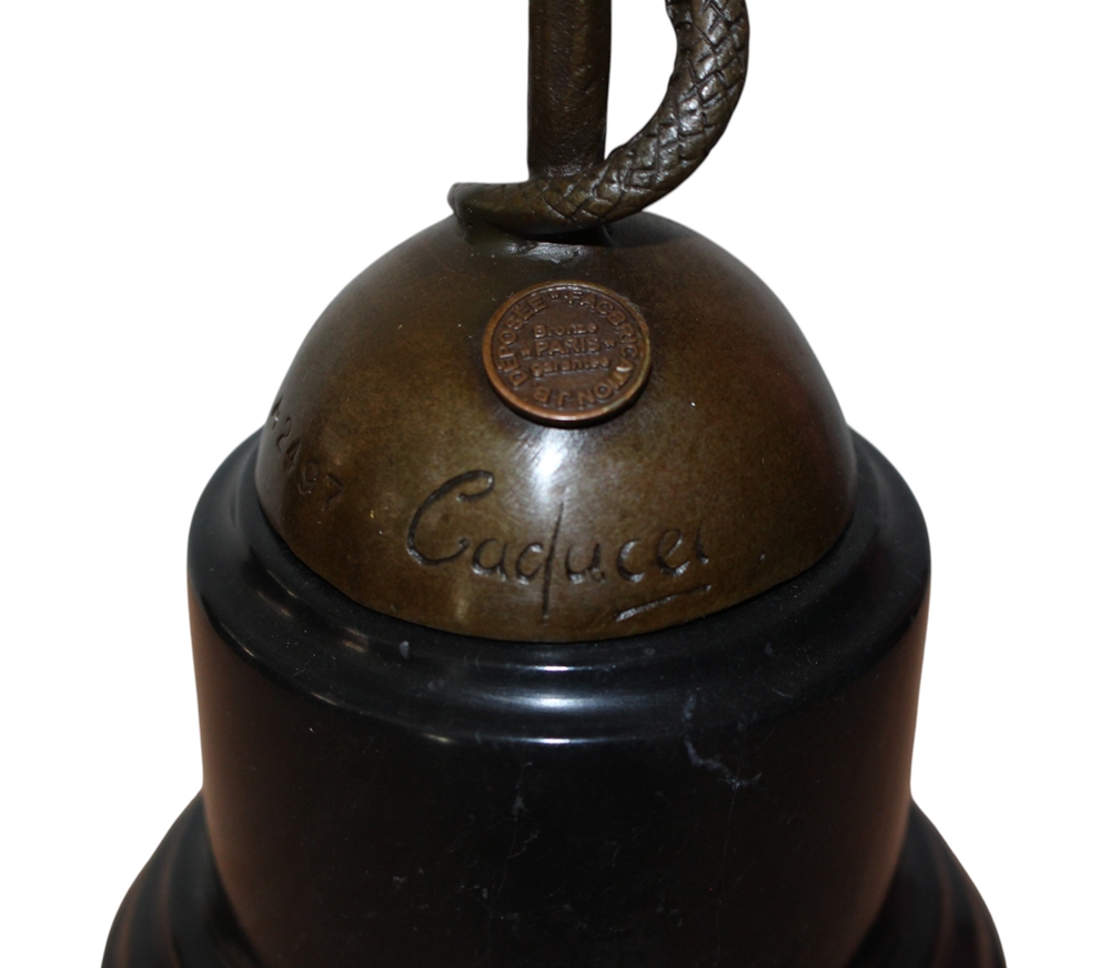 Bronzefigur Bronzeskulptur Äskulapstab Schlange aus Bronze auf Sockel H 38 cm Deko Figur