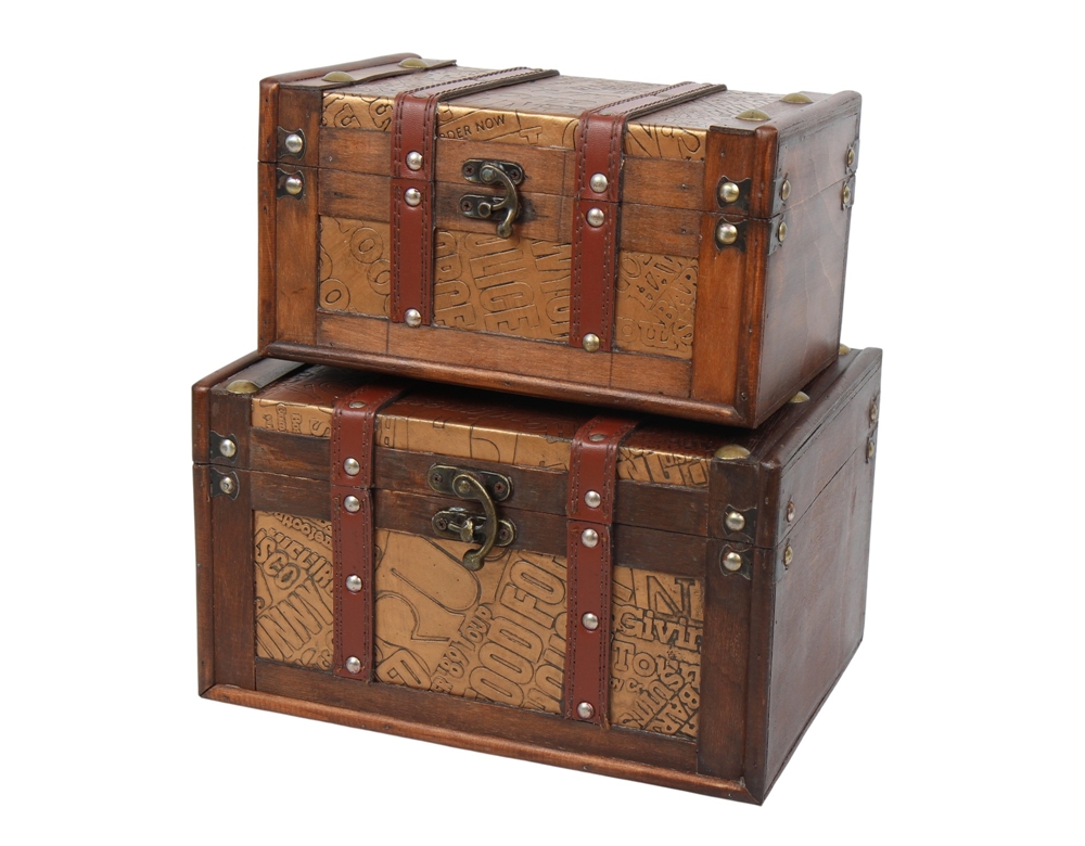 Deko Vintage Koffer 2-er Satz hochwertige dekorative Holztruhen Schatzkisten Retro-Stil L 28/24 cm