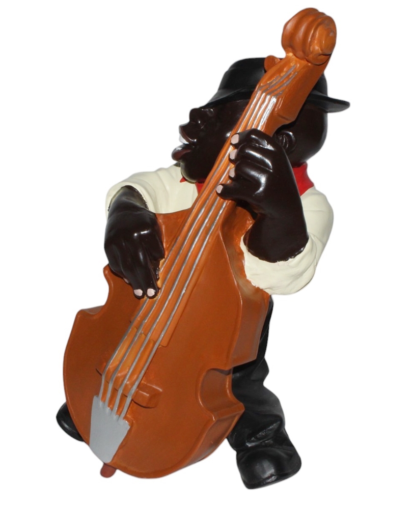 Deko Figur Musiker Figur Kontrabassist H 45 cm Dekofigur Jazz Band Musiker mit Kontrabass Kunstharz
