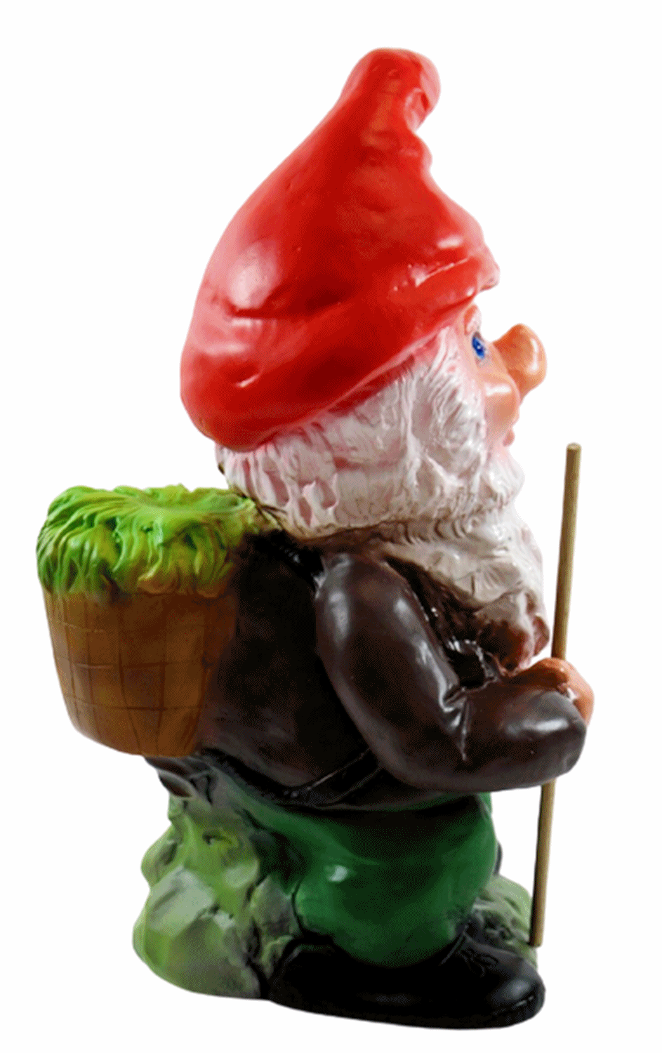 Deko Figur Zwerg H 30 cm Gartenzwerg stehend mit Stock und Korb Gartenfigur aus Kunststoff