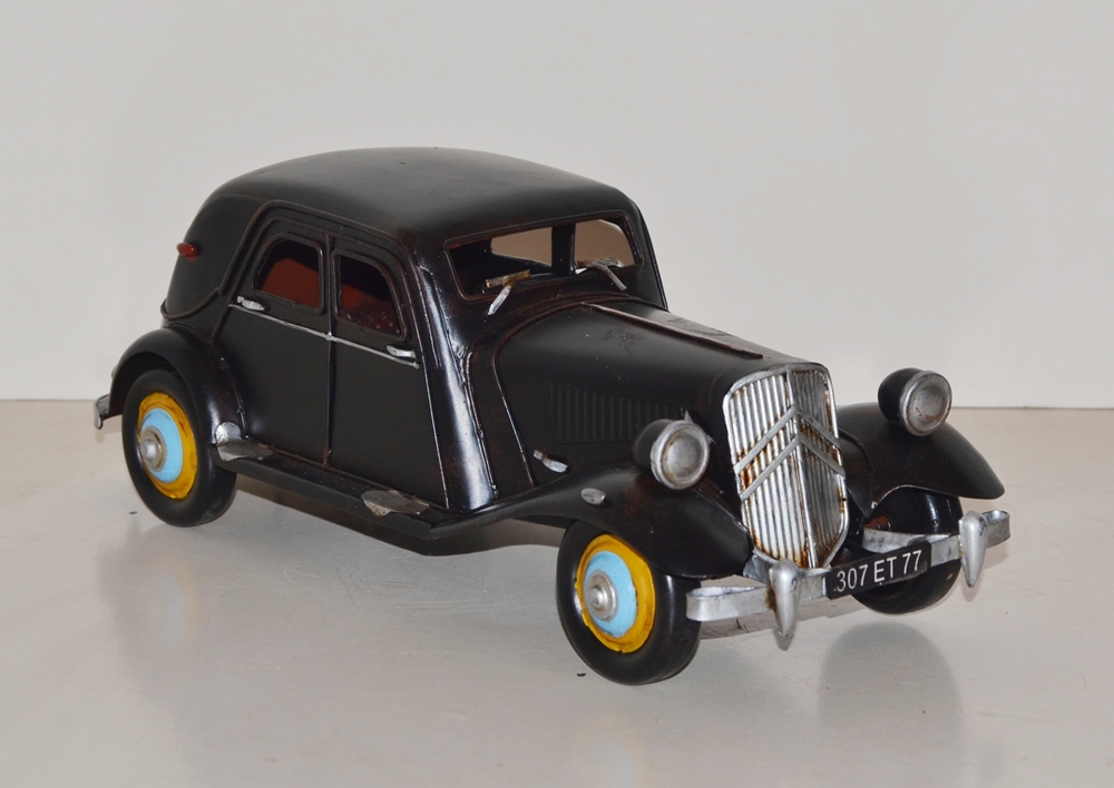 Blechauto Nostalgie Modellauto Citroën Traction Avant Limousine schwarz Oldtimer L 30 cm aus Blech