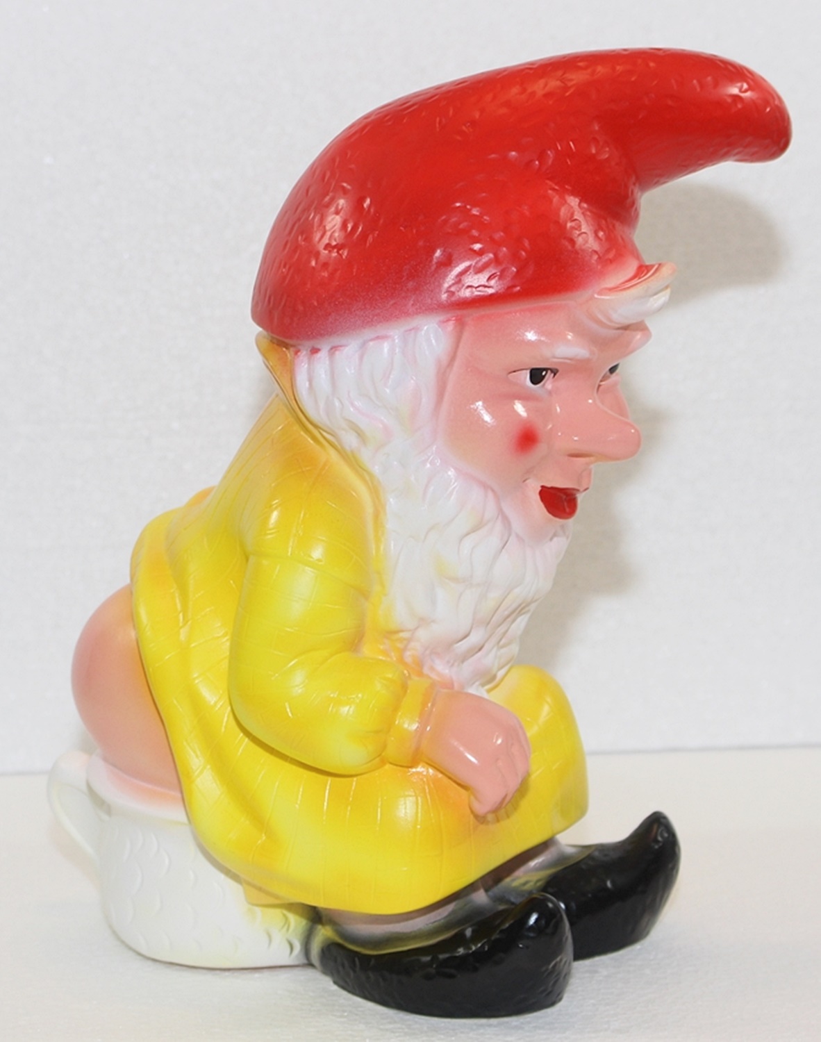 Gartenzwerg auf Töpfchen mit Bewegungsmelder Pfiff - Pfeifen Figur Zwerg H 27 cm aus Kunststoff