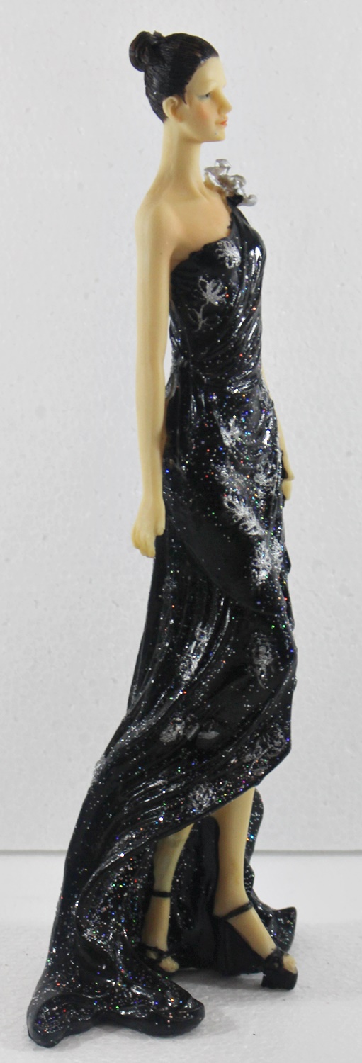 Beauty Figur Deko Modefigur Modepuppe Nostalgiefigur Dame schwarzen Kleid mit silberner Blume
