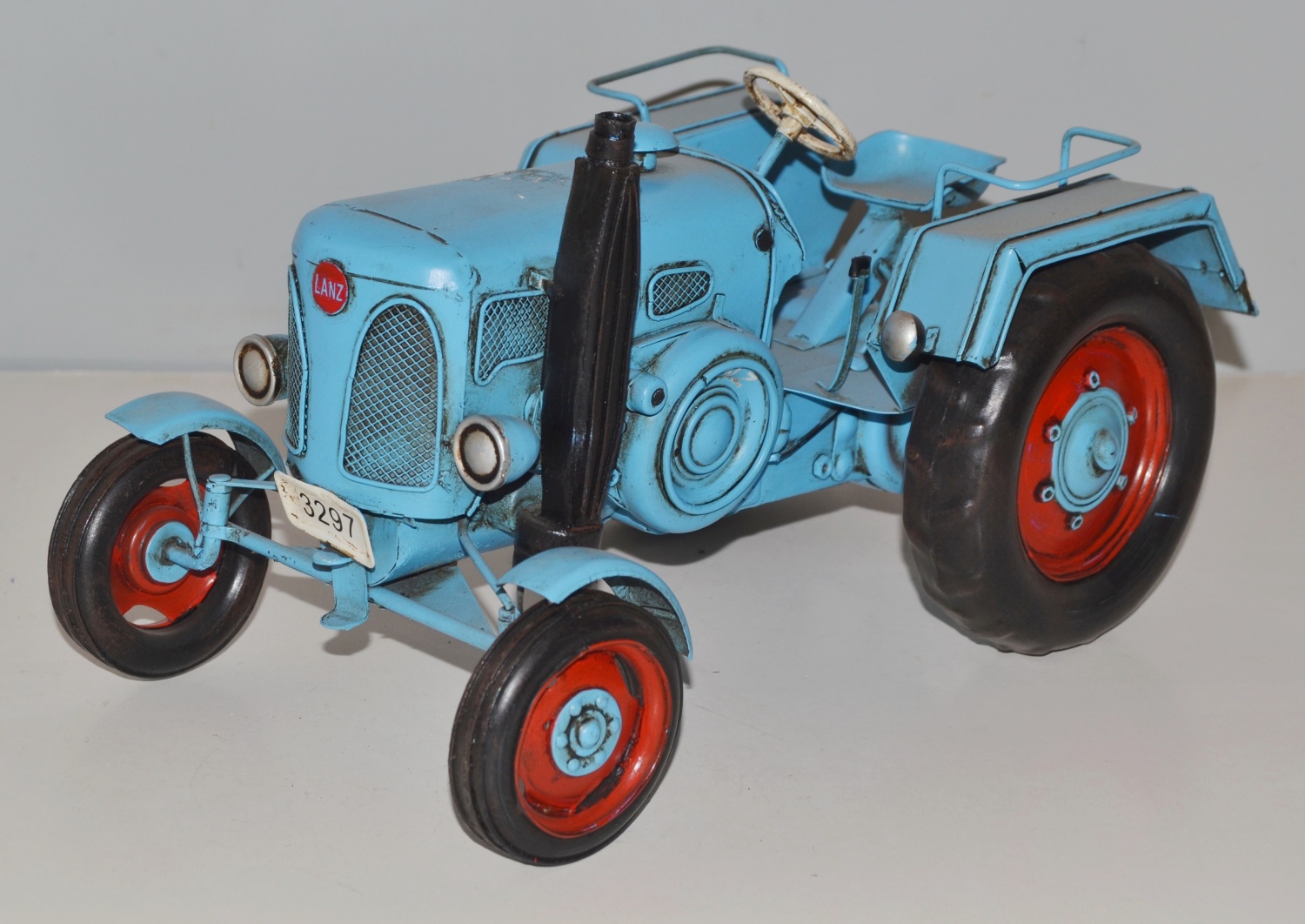 Blechtraktor Nostalgie Modellauto Oldtimer Marke Lanz D 1906 Bulldog Traktor Modell aus Blech L 26cm