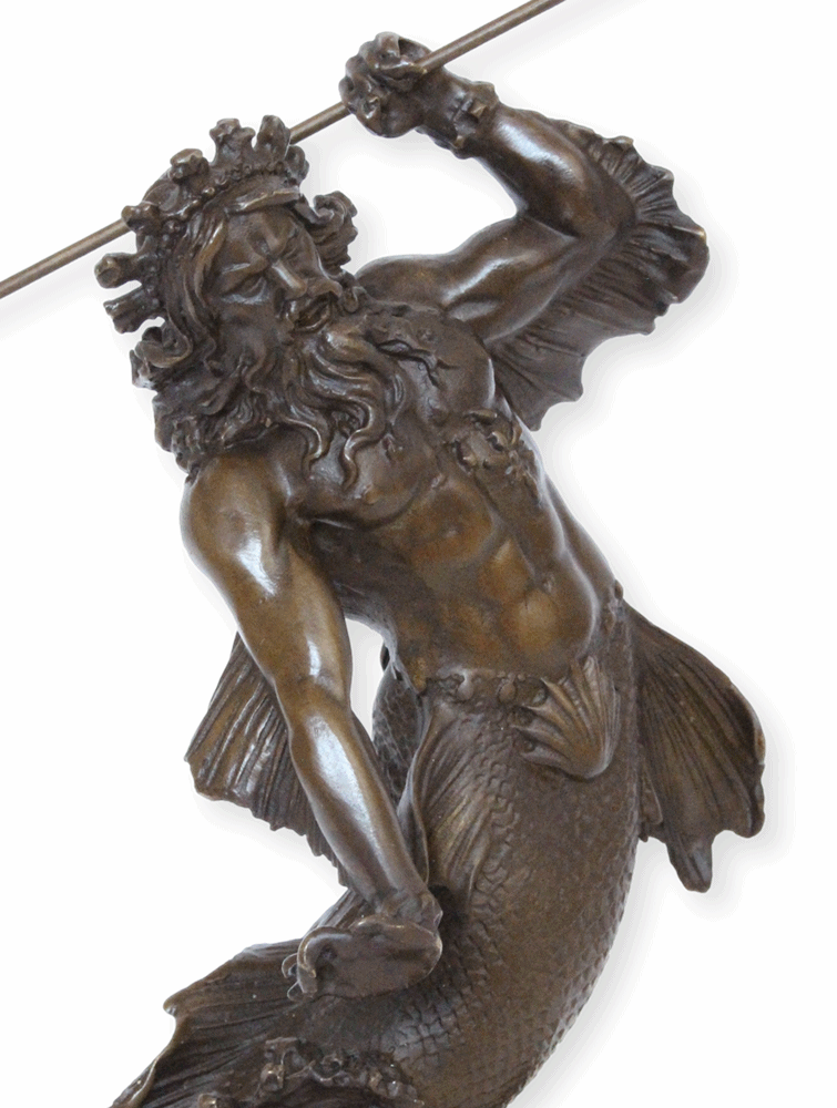 Bronzefigur Bronzeskulptur Bronze Poseidon auf Sockel H 30 cm griechische Mythologie