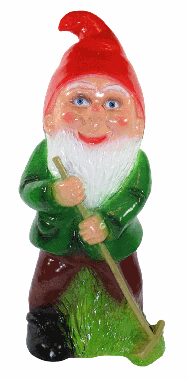 Gartenzwerg Deko Garten Figur Zwerg Gärtner stehend mit Rechen in der Hand aus Kunststoff H 45 cm