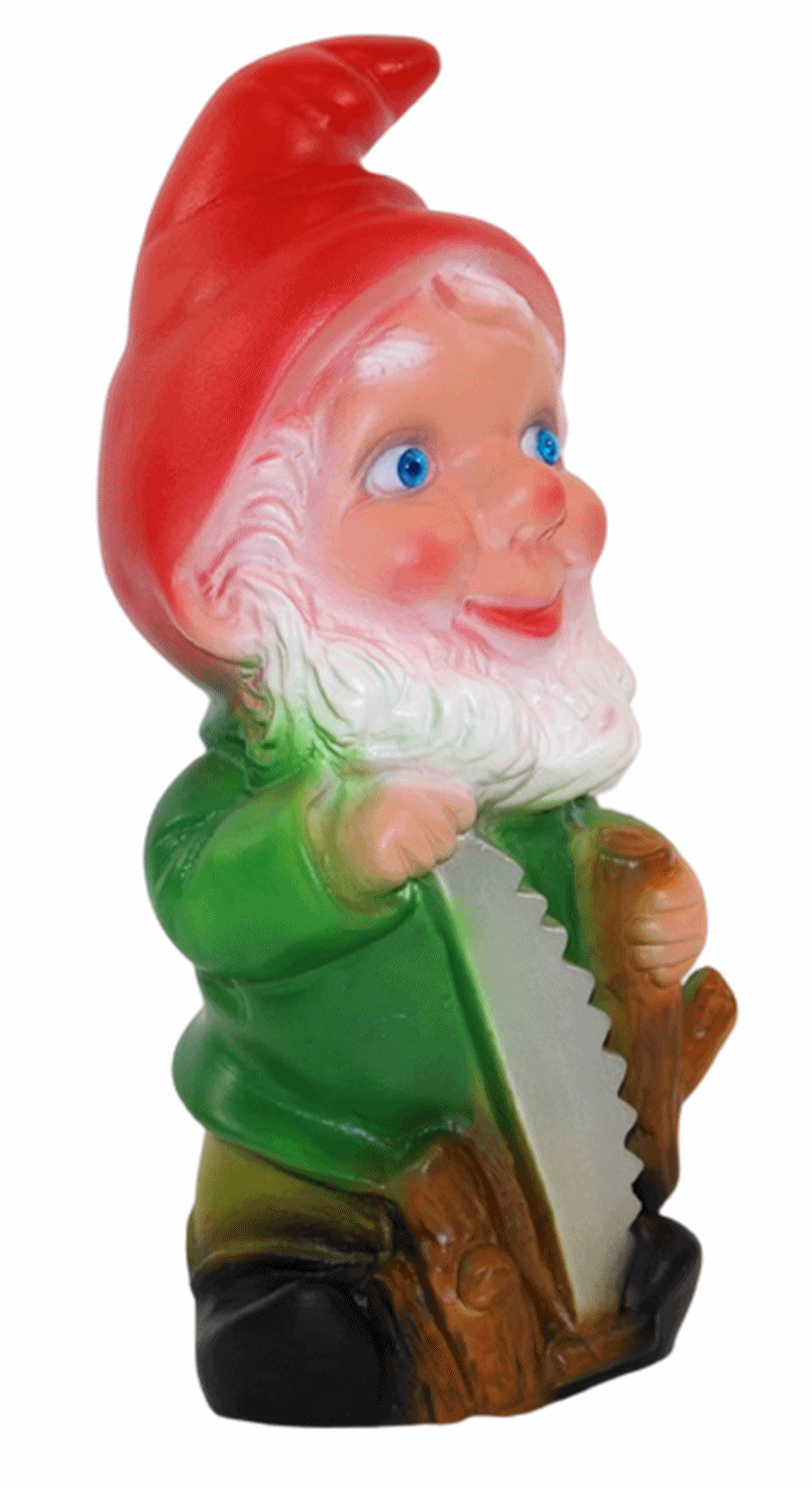Deko Figur Zwerg Gartenzwerg mit Säge stehend H 19,5 cm Gartenfigur aus Kunststoff