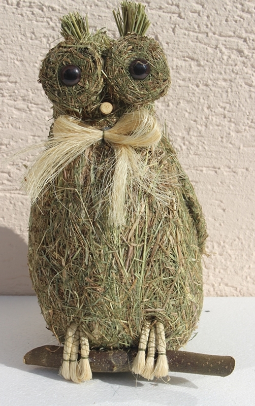 Deko Heu Figur Eule sitzend Heueule Höhe 30 cm Tierfigur aus Naturmaterial Heu zum Basteln Heudeko