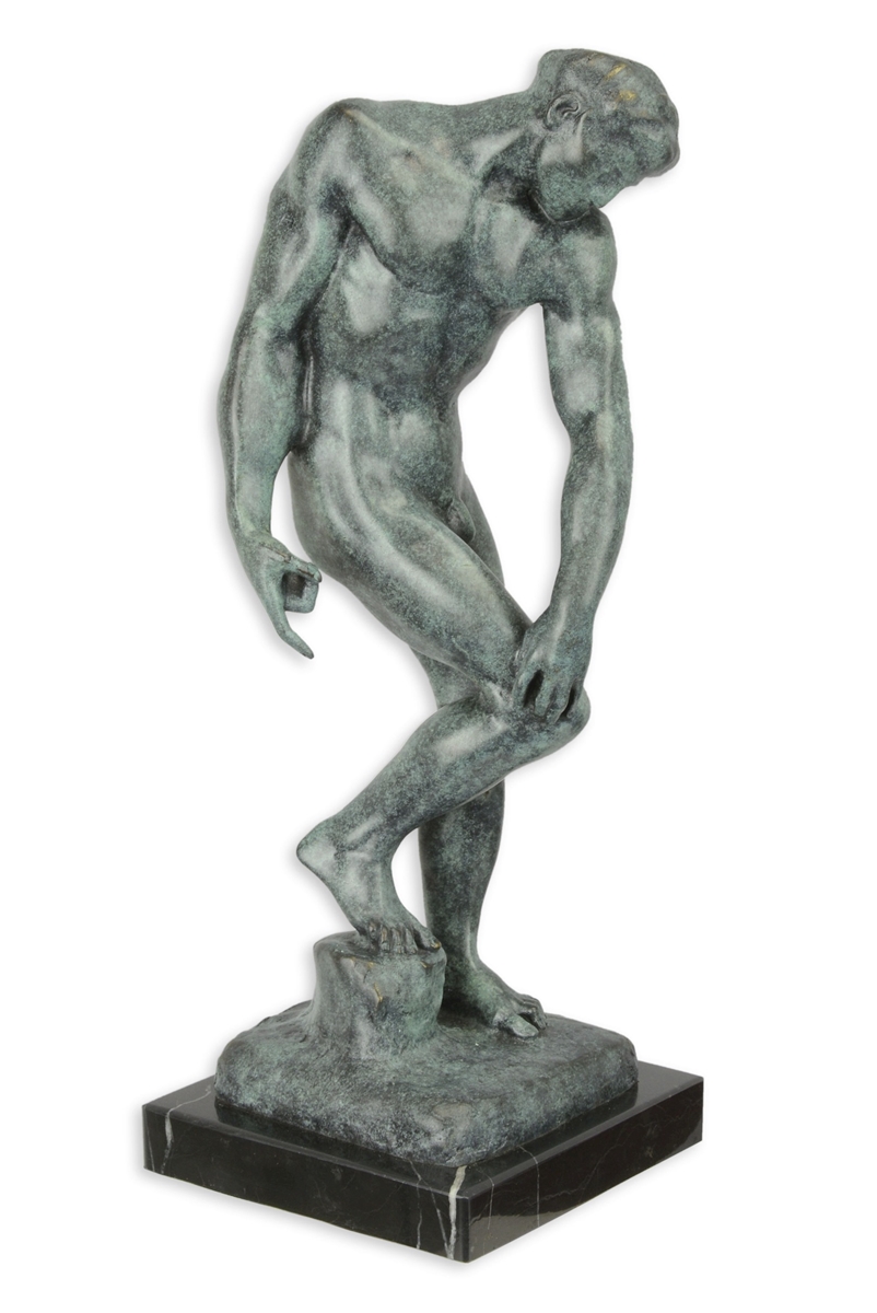 Bronzefigur Bronzeskulptur "Männlicher Akt Adam” nach Rodin aus Bronze auf Marmorsockel H 29 cm