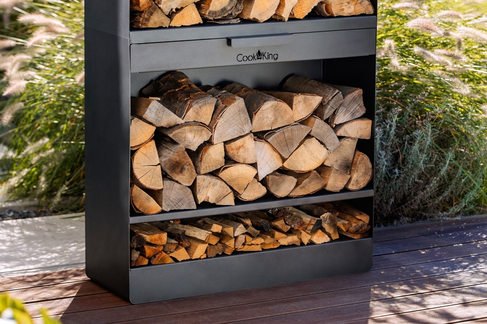 Kaminholzregal "Vento" H 150 cm Holzregal für Kaminholz Kaminholzablage aus Stahl Kaminholzständer