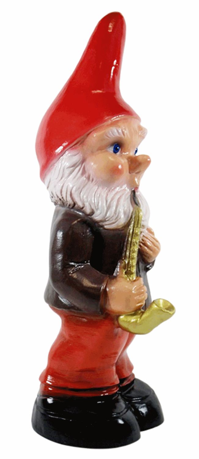 Gartenzwerg Deko Garten Figur Zwerg Musiker mit Saxophon stehend aus Kunststoff Höhe 35 cm