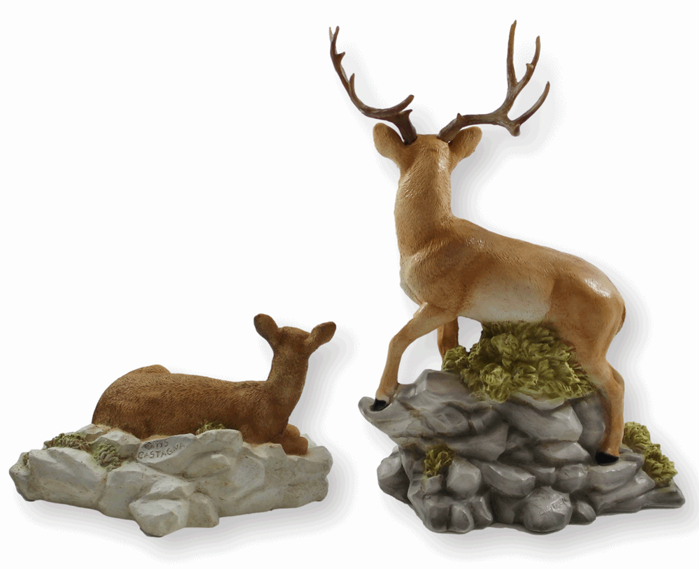 Dekofigur Hirsch stehend u. Reh mit Bambi liegend als Satz Kollektion Castagna aus Resin H 15-37 cm
