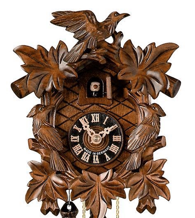 Traditionelle Kuckucksuhr aus hochwertigem Nussbaumholz, Höhe 20 cm, mechanisches Uhrwerk