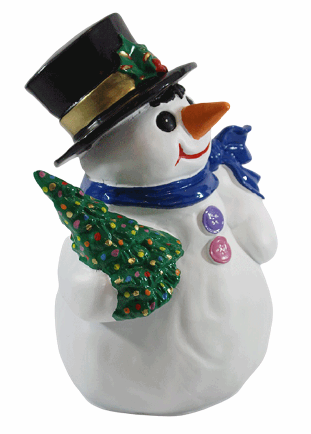 Dekorationsfigur Winterfigur Schneemann mit Tannenbaum H 32 cm Deko Figur aus Kunstharz