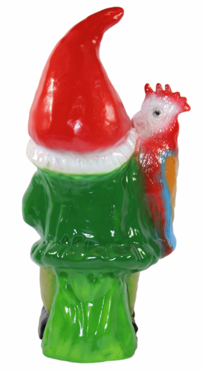 Gartenzwerg Deko Garten Figur Zwerg sitzend mit Papagei auf der Hand aus Kunststoff H 37 cm