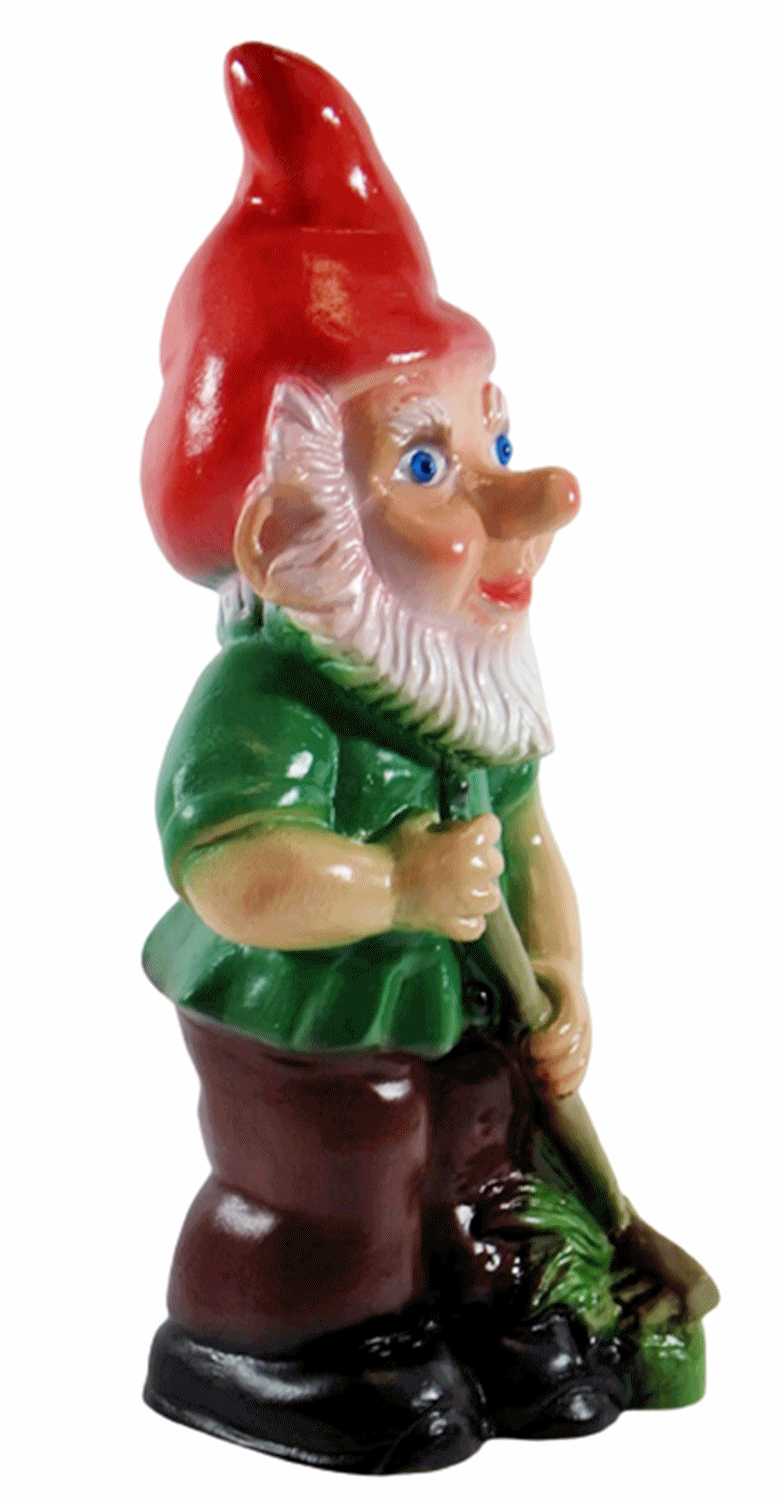 Deko Figur Zwerg H 29 cm Gartenzwerg mit Rechen stehend Gartenfigur aus Kunststoff