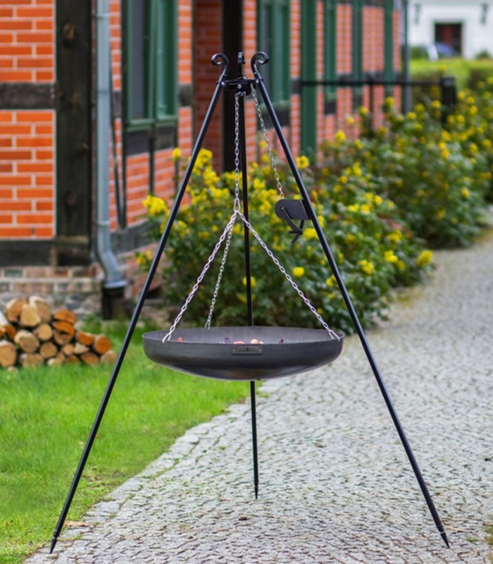 Dreibein mit Kurbel H 180 cm mit Wok Ø 60 cm aus Stahl Dreibeingestell Wok Grill Tripod Grillständer