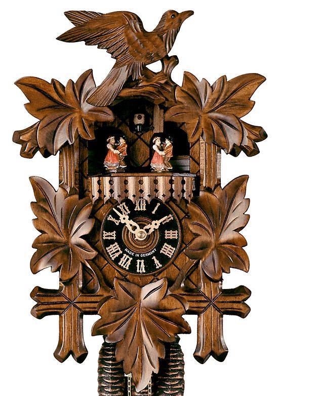 Traditionelle Kuckucksuhr aus hochwertigem Walnussholz, Höhe 35 cm, mechanisches Uhrwerk