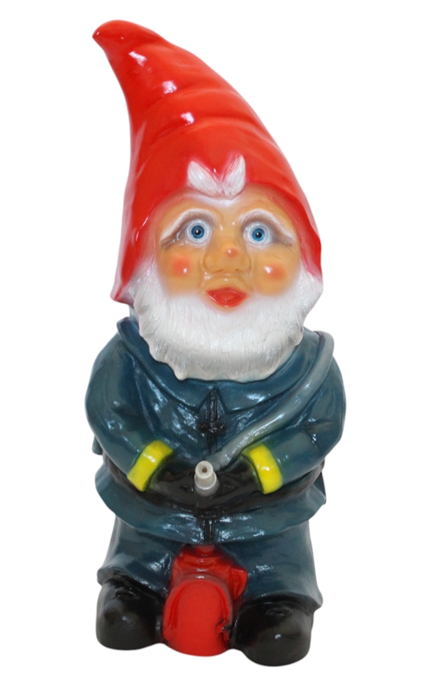 Gartenzwerg Feuerwehrmann mit Löschschlauch lustige Zwerg & Wasserspeier H 45 cm ohne Pumpe