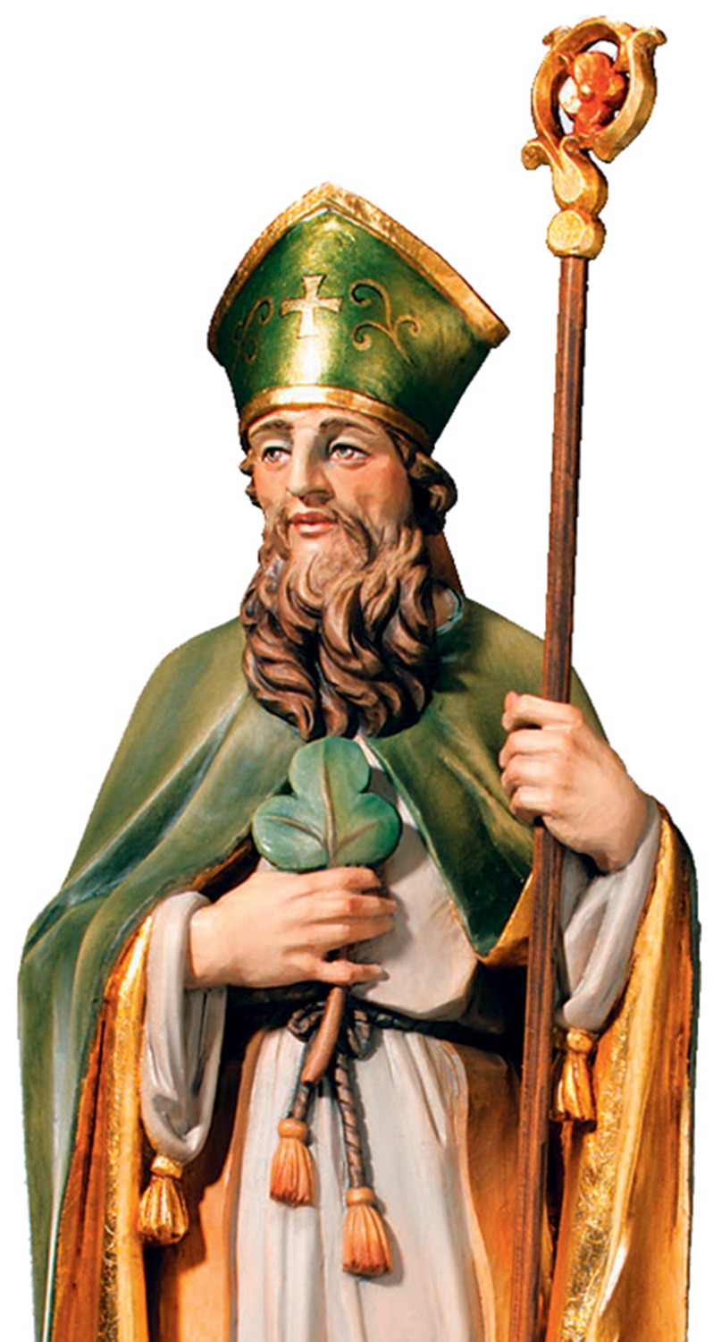 Heiligenfigur Heiliger Patrick von Irland H 20 cm Schutzpatron Holzfigur Statue aus Ahornholz
