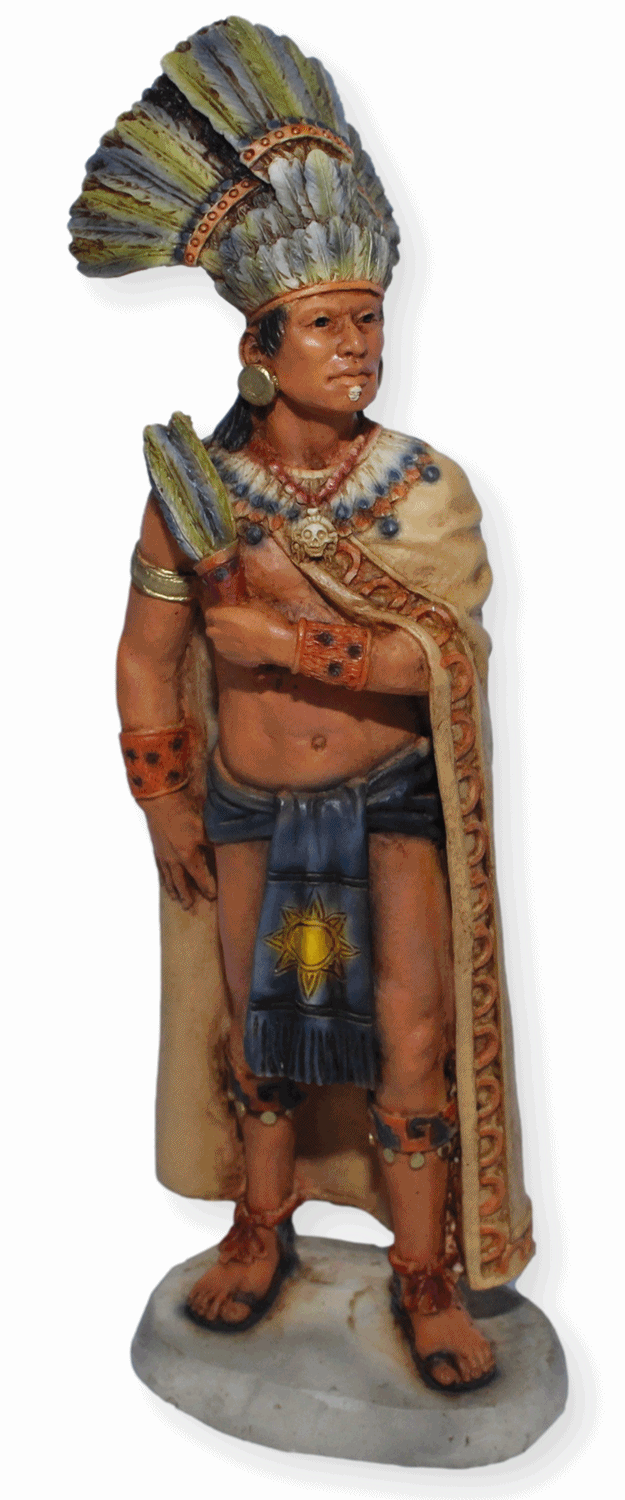 Indianerfigur Indianer Moctezuma II. H 19 cm mit Kopfschmuck Herrscher des Reich der Azteken