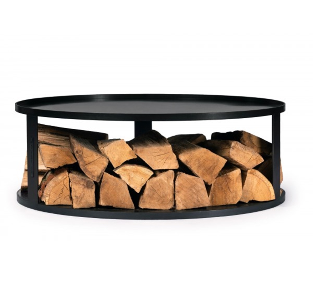 Runde Feuerschalenbasis mit Holzfach D 82 cm Bodenschutz für Feuerschale oder Feuerkorb