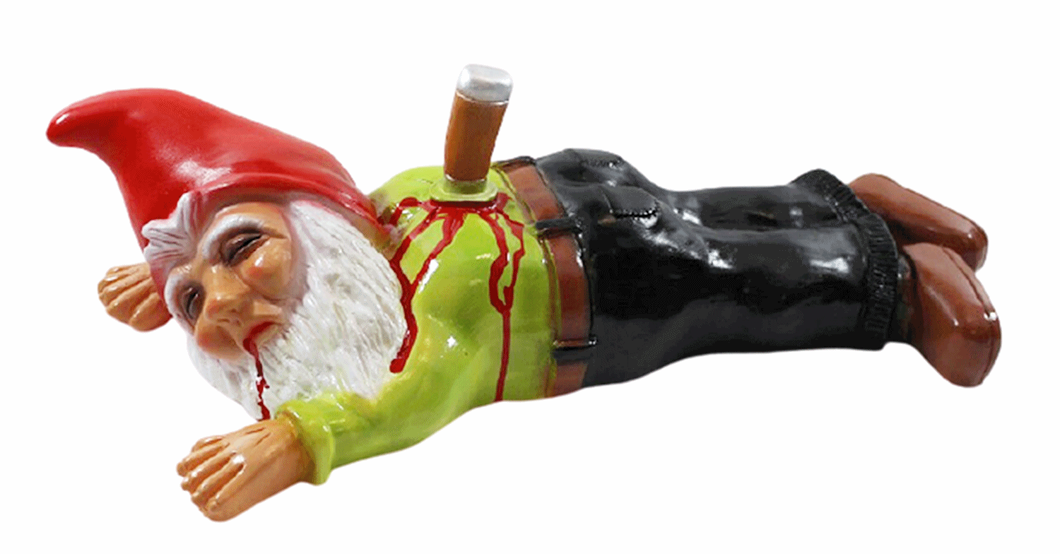 Gartenzwerg Deko Garten Figur Zwerg erstochen mit Messer im Rücken liegend aus Kunststoff L 41 cm