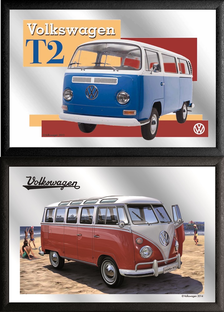 Set: 2 Spiegelbilder VW Bulli Oldtimer 20x30 cm Wandbilder Hinterglasdruck mit Rahmen