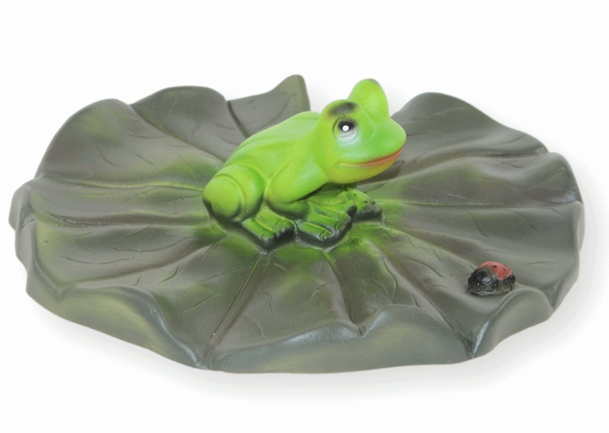 Deko Figur Gartenfigur Teichfigur Seerosenblatt mit Frosch u. Marienkäfer aus Kunststoff H 6 cm