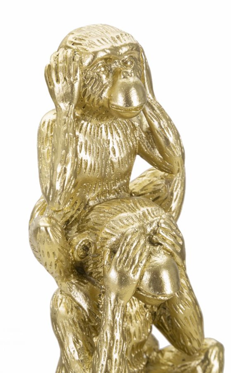Dekofigur Drei Affen aufeinandersitzend Tierfigur in goldener Optik Fell fein strukturiert H 30 cm