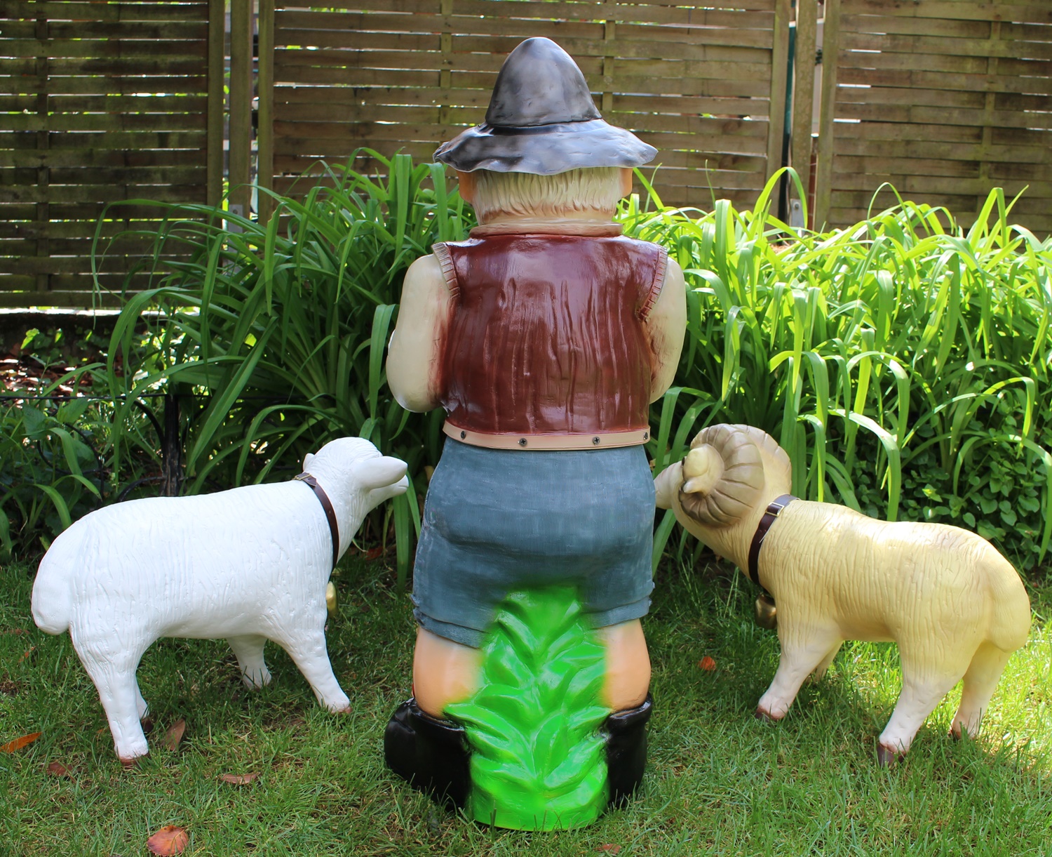 Deko Garten Figur Dekofigur Gartenfigur Hirte Schäfer mit Schafbock und Schaf aus Kunststoff