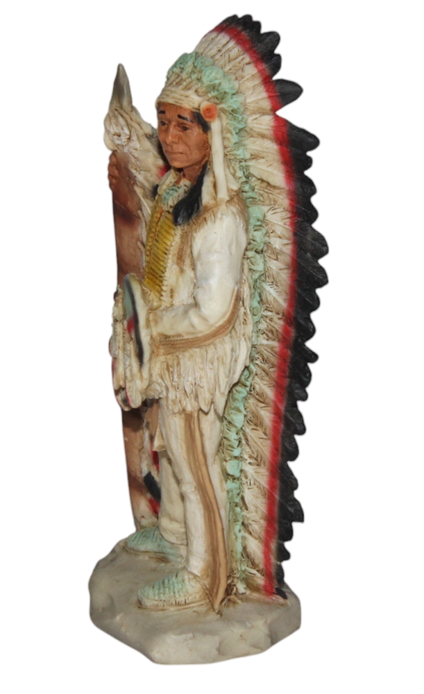 Indianerfigur Indianer Figur Häuptling Red Cloud H 17 cm stehend mit Kopfschmuck und Schild Castagna