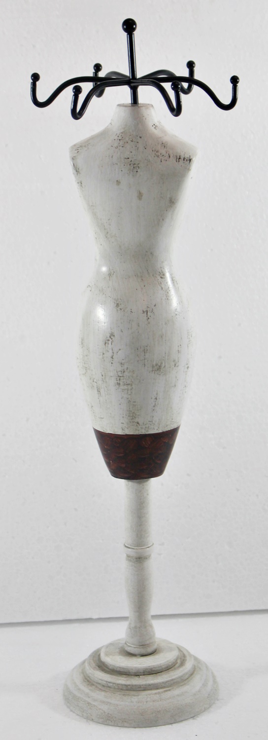 Schmuckbüste Beauty Figur Deko Modefigur Nostalgiefigur Weißes Torso mit London Schriftdruck H 28 cm