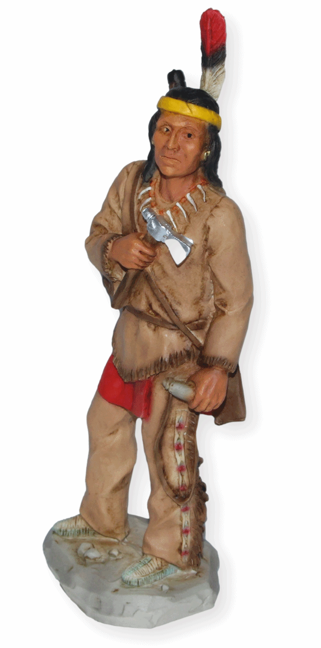 Indianerfigur Indianer Shawnee Häuptling Tecumseh Skulptur H 18 cm stehend mit Tomahawk Castagna