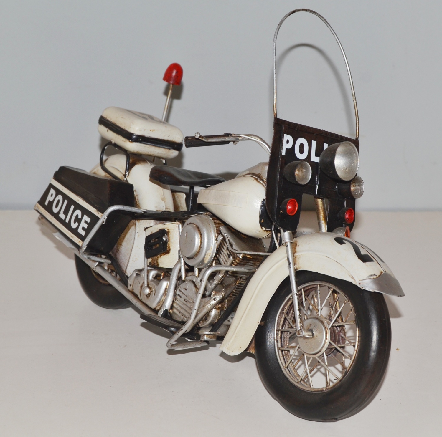 Blechmotorrad Nostalgie Modellauto Oldtimer Marke Harley-Davidson Polizei Motorrad aus Blech L 35 cm