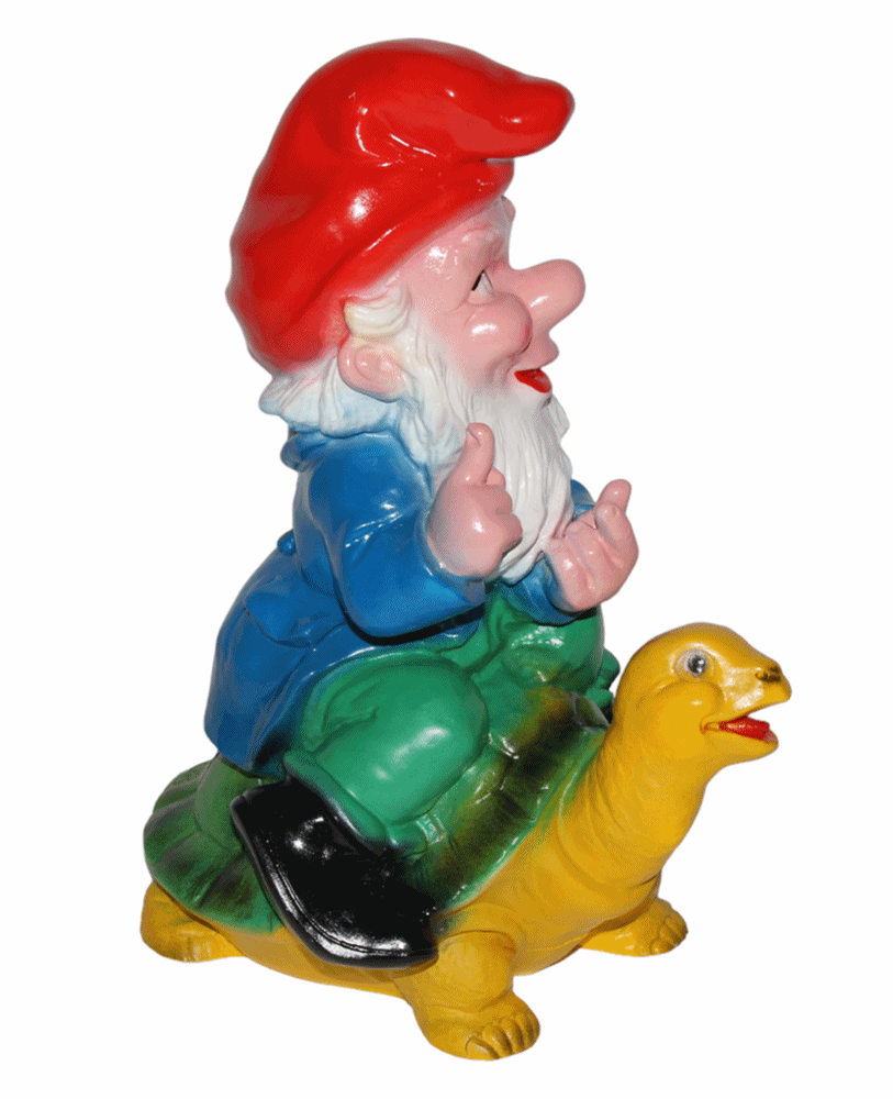 Gartenzwerg auf Schildkröte Figur Zwerg H 30 cm Gartenfigur aus Kunststoff