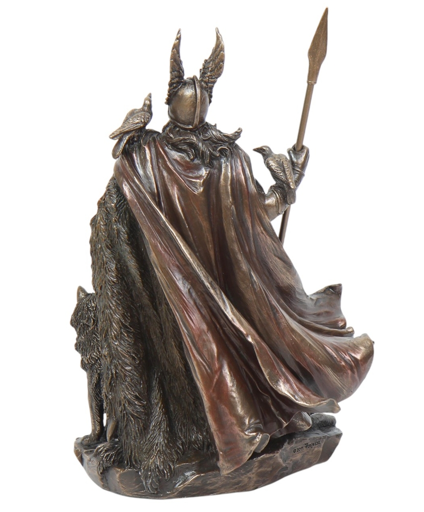 Dekofigur Odin H 25 cm Skulptur Nordischer Gott mit Raben & Wölfen detailreiche Mythologie Figur