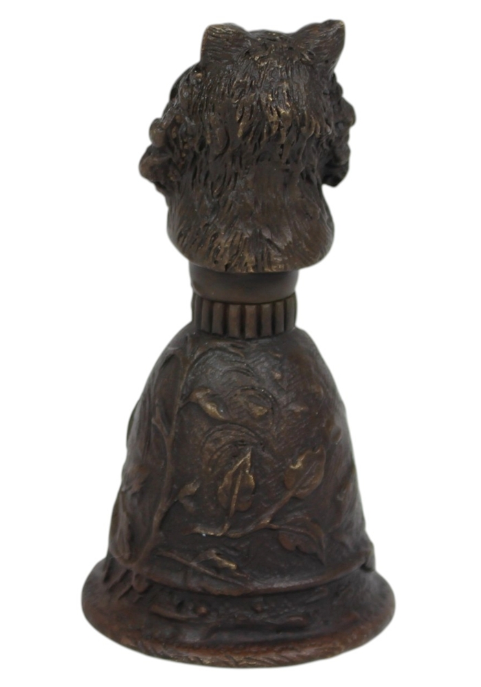 Bronzefigur Katze als Tischglocke H 9,8 cm Bronze Nostalgische Handglocke mit Katzenkopf Jugendstil