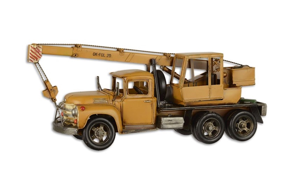 Blechmodell Nostalgie Abschleppwagen mit Kran in gelb aus Blech L 46,5 cm Deko Modellfahrzeug