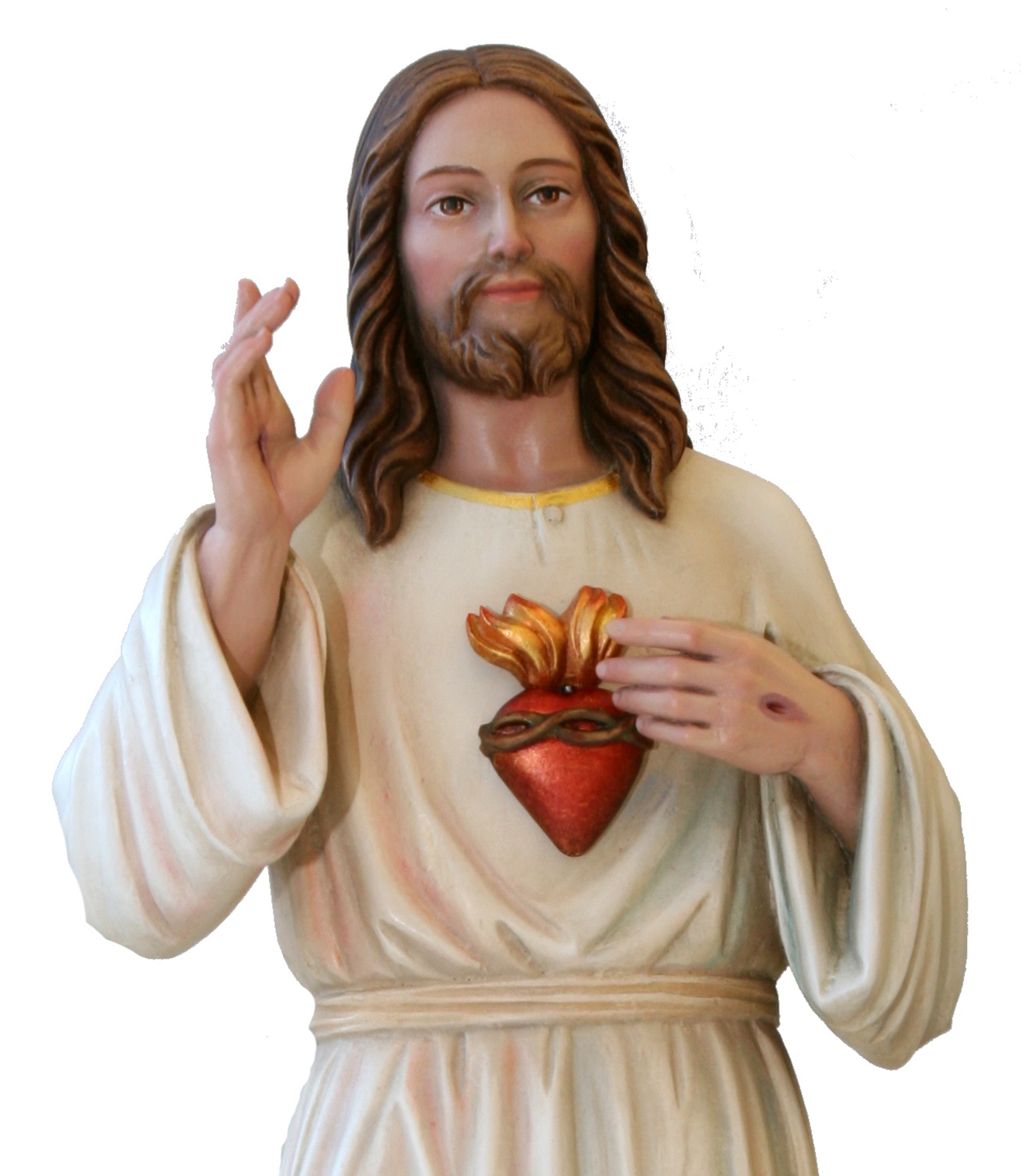 Heiligenfigur Barmherziger Jesus Herz "Sacred Heart of Jesus" H 12 cm Statue aus Ahornholz Holzfigur