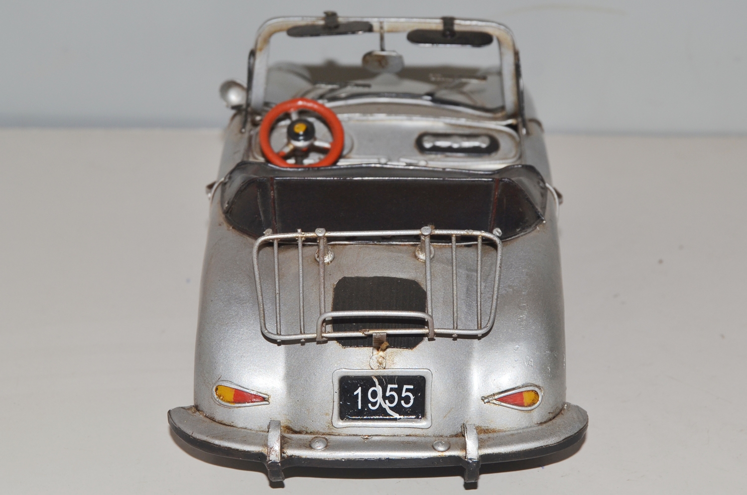 Blechauto Nostalgie Modellauto Oldtimer Porsche 356 Speedster Cabrio Sportwagen Silber L 31 cm