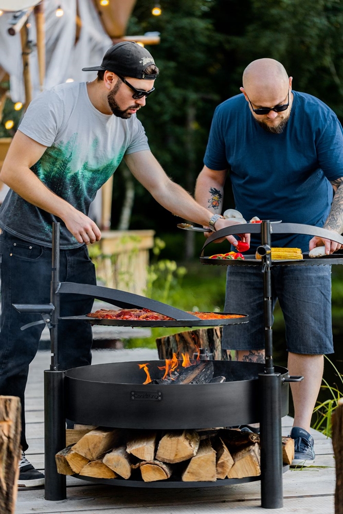 Feuerschale "Montana X" Ø 80 cm mit drehbahrem Rost Ø 60 cm aus Stahl als Wärmequelle oder Grill
