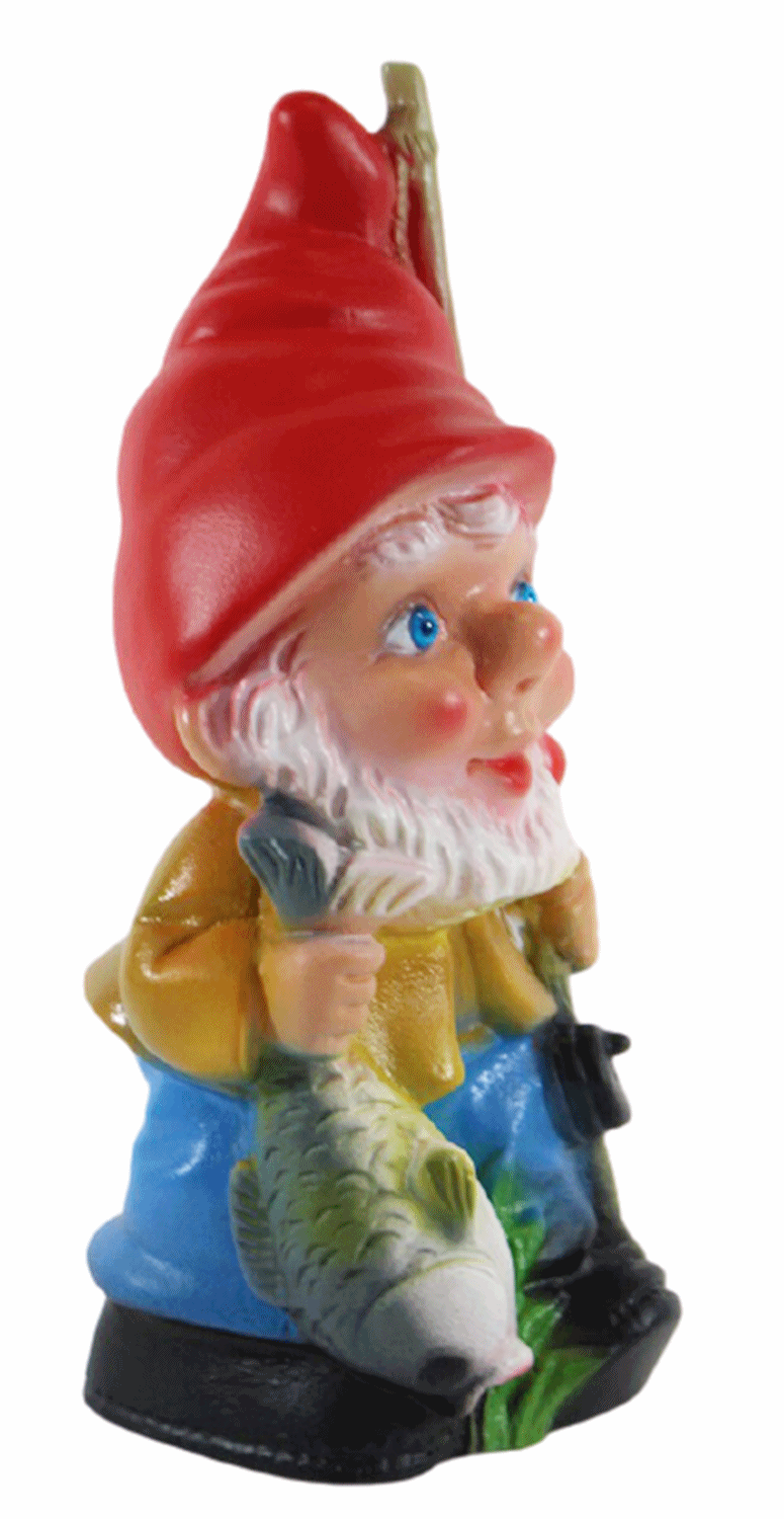 Gartenzwerg Deko Garten Figur Zwerg Angler mit Fisch und Angelrute stehend aus Kunststoff H 19,5 cm