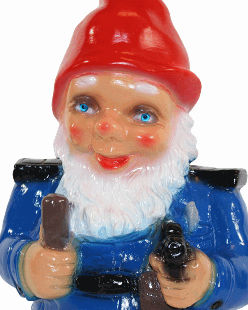 Gartenzwerg Deko Garten Figur Zwerg Polizist stehend mit Pistole und Knüppel aus Kunststoff H 32 cm