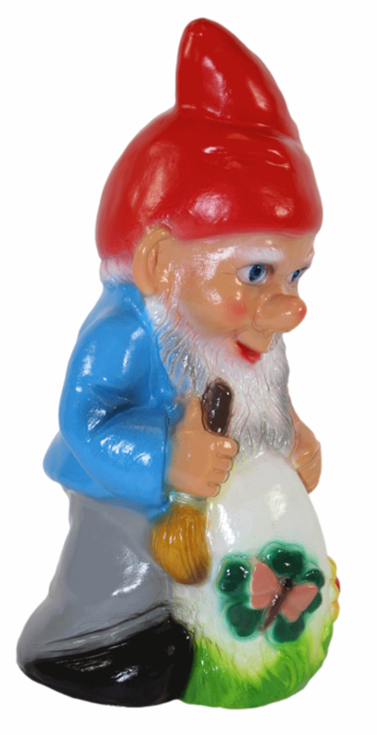Gartenzwerg Deko Zwerg Maler stehend mit Ei und Pinsel H 28 cm aus Kunststoff Ostern Garten Figur