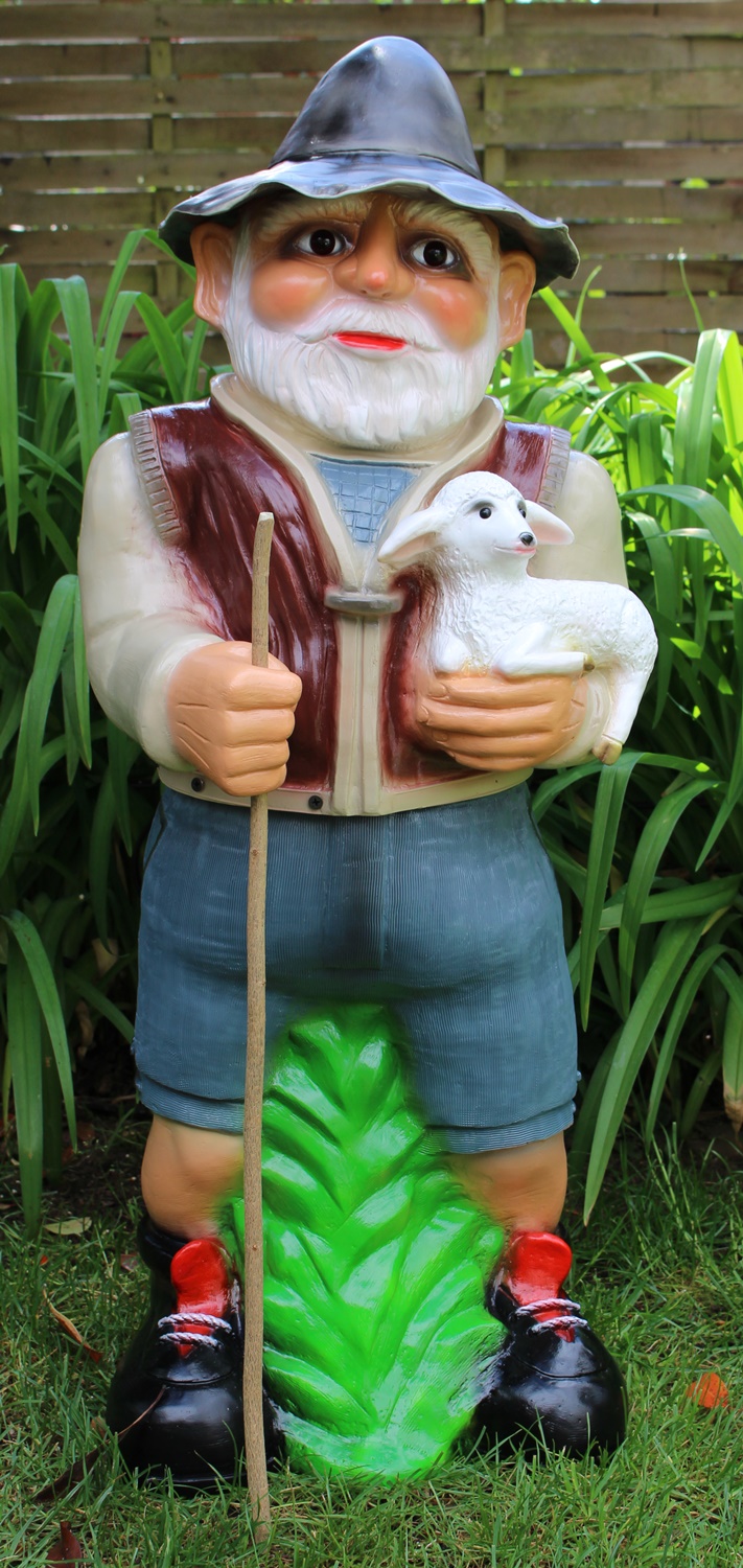 Deko Garten Figur Dekofigur Gartenfigur Tierfigur Hirte Schäfer mit Lämmlein aus Kunststoff H 86 cm