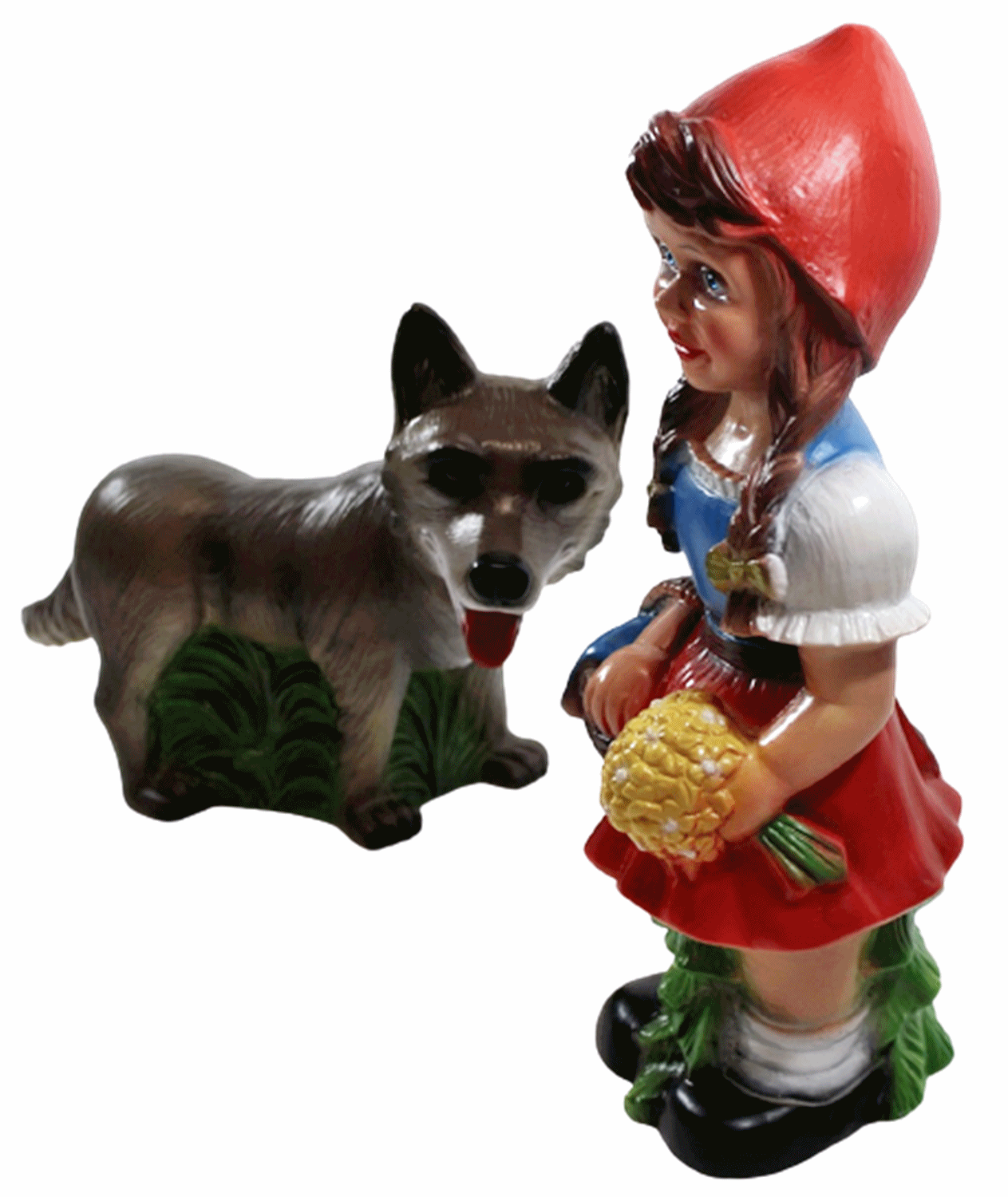 Deko Figur Rotkäppchen mit bösem Wolf Gartenfigur Märchenfigur H 31/20,5 cm stehend als Satz