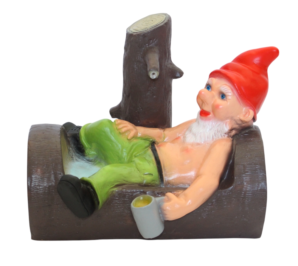 Lustiger Gartenzwerg im Baumstamm H 26 cm Wasserspeier & Teichfigur, Dekofigur ohne Pumpe