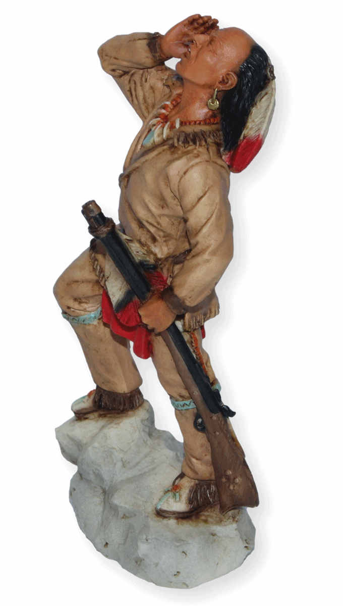 Indianerfigur Indianer Miami Häuptling Little Turtle Skulptur H 17 cm stehend mit Flinte
